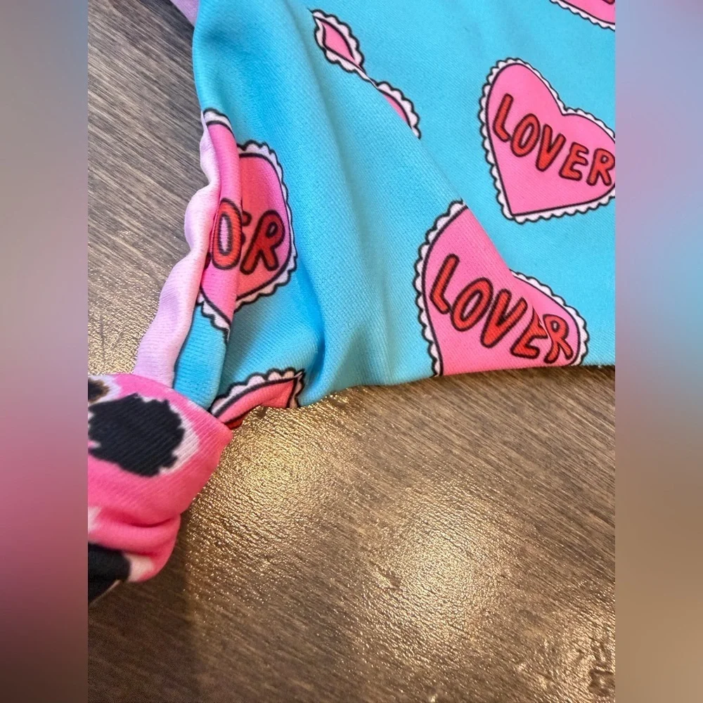 Designer Pink & Turquoise Heart Leopard Cutout Swimsuit